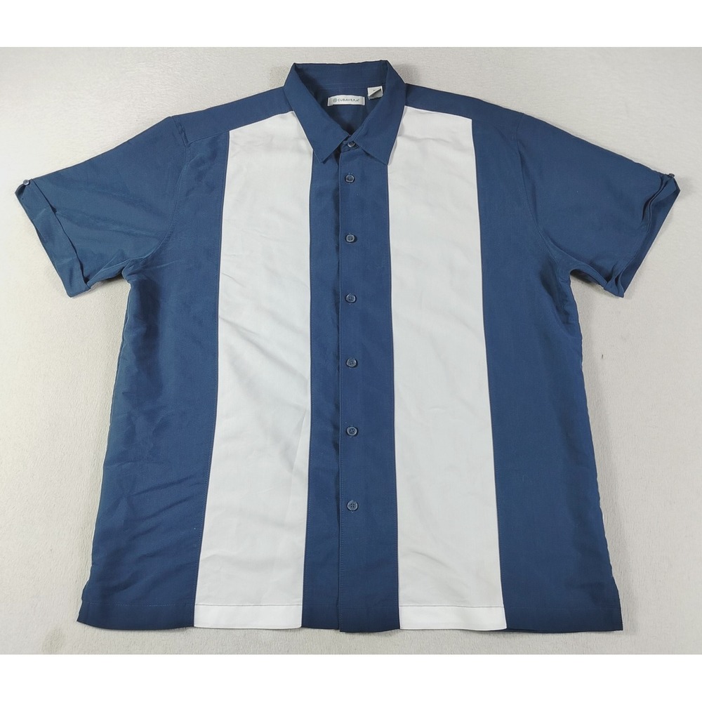 Cubavera Shirt Mens XL Blue White Stripe Short Sleeve Button Up Casual Summer